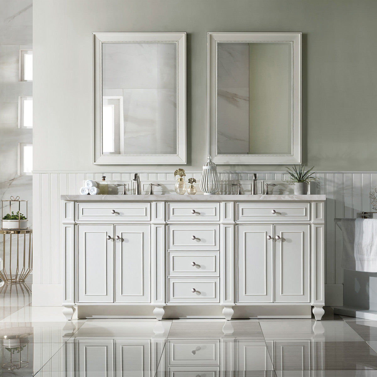 Bristol 72" Double Vanity Cabinet, Bright White