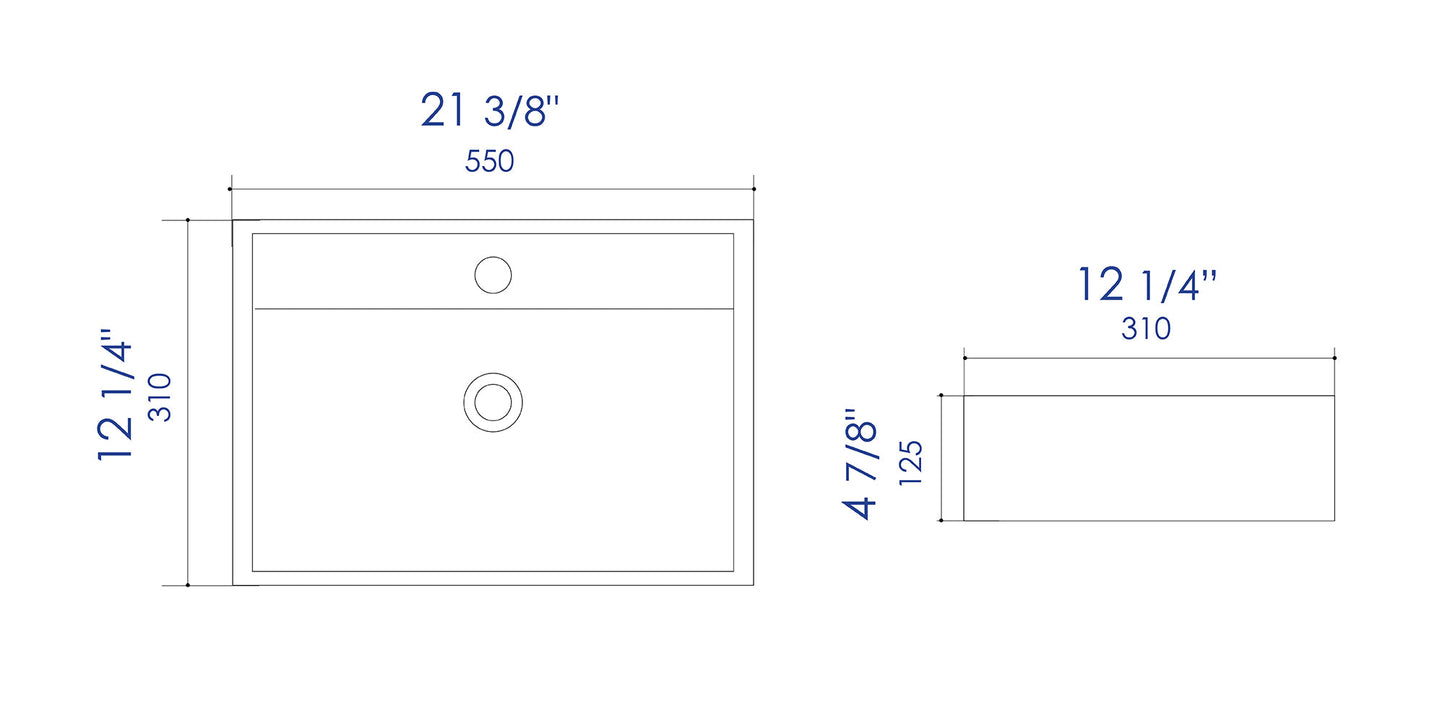 ALFI brand  ABC122 White 22" Rectangular Wall Mounted Ceramic Sink with Faucet Hole
