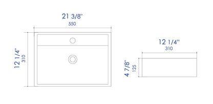 ALFI brand  ABC122 White 22" Rectangular Wall Mounted Ceramic Sink with Faucet Hole