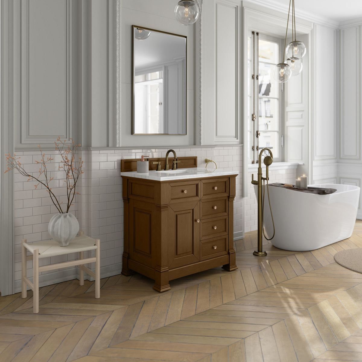 James Martin 547-V36 Brookfield 36” Single Vanity – Black Onyx / Honey Oak / Pearl Charcoal