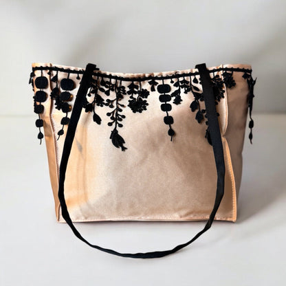 Chic Mini Silk Handbag – Black and Peach
