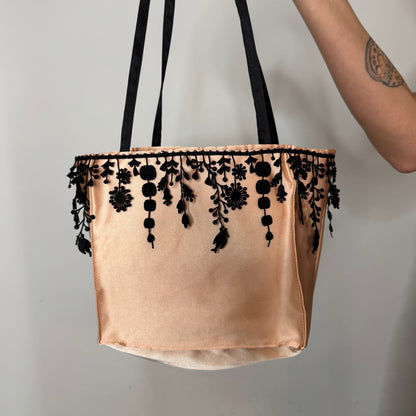 Chic Mini Silk Handbag – Black and Peach