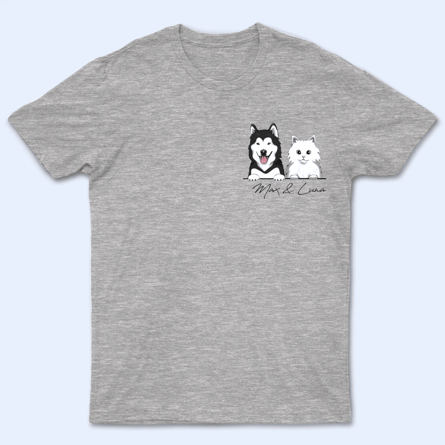Peeking Pet with Name - Personalized Custom Left Chest T Shirt - Birthday, Loving, Funny Gift for Cat Mom, Cat Dad, Cat Lover, Dog Mom, Dog Dad, Dog Lovers