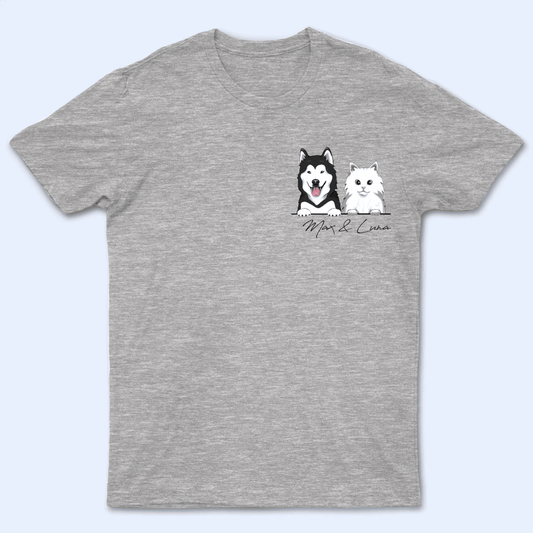 Peeking Pet with Name - Personalized Custom Left Chest T Shirt - Birthday, Loving, Funny Gift for Cat Mom, Cat Dad, Cat Lover, Dog Mom, Dog Dad, Dog Lovers