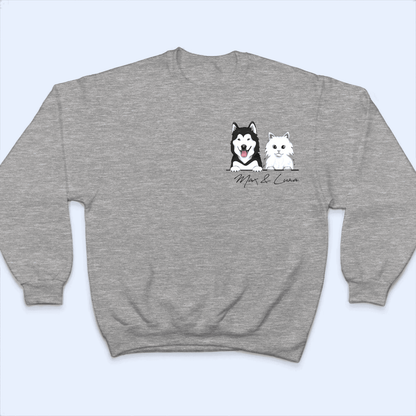 Peeking Pet with Name - Personalized Custom Left Chest T Shirt - Birthday, Loving, Funny Gift for Cat Mom, Cat Dad, Cat Lover, Dog Mom, Dog Dad, Dog Lovers