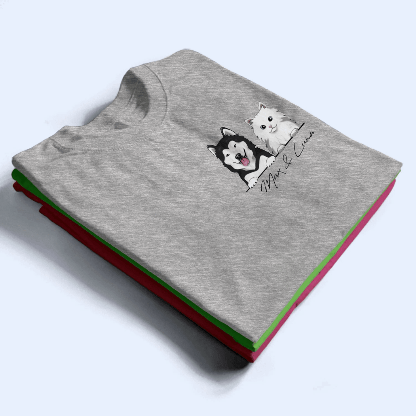 Peeking Pet with Name - Personalized Custom Left Chest T Shirt - Birthday, Loving, Funny Gift for Cat Mom, Cat Dad, Cat Lover, Dog Mom, Dog Dad, Dog Lovers