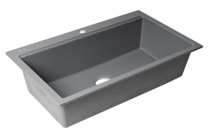 ALFI brand AB3418SBDI 33" Granite Composite Workstation Step Rim Single Bowl Drop In Sink with Accessories