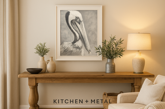 Pelican Art in Kitchen + Metal Living Room Setting