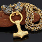 Vikings Wolf Head Mjolnir Byzantine Chain with Stainless Steel Necklace