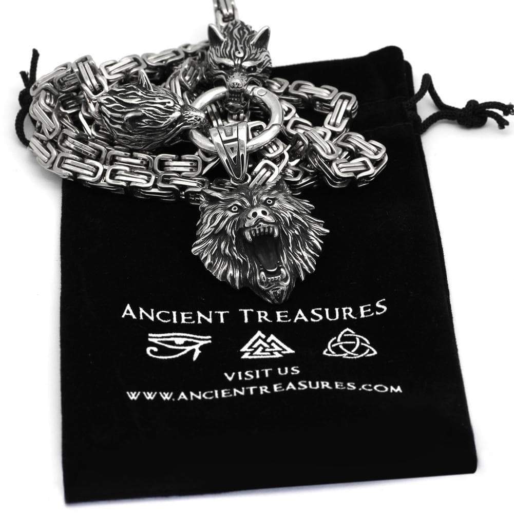 Vikings Geri & Freki Fenrir's Head Stainless Steel Necklace