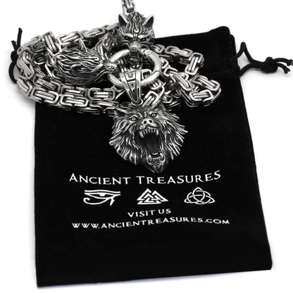 Vikings Geri & Freki Fenrir's Head Stainless Steel Necklace