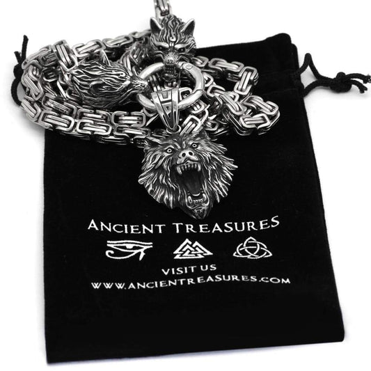 Vikings Geri & Freki Fenrir's Head Stainless Steel Necklace