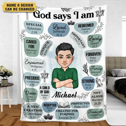 God Says I Am Special - Custom Blanket - Personalized Gift for Christian Girl, Woman, Sister, Mother, Friend, Wife, Girlfriend