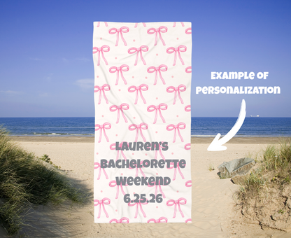 Customizable: Cute Pink Bow Beach Towel, Summer Towel, Pool Accessory, Gift for Her, Beach Accessories, Vacation Essentials