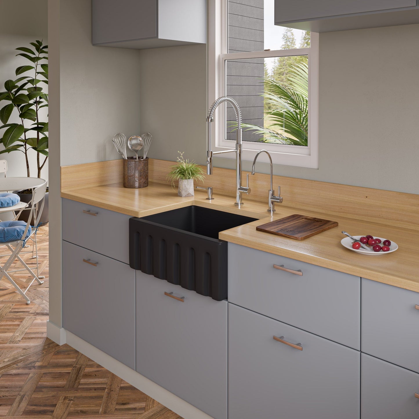 ALFI brand AB2418HS AB2418HS-B 24 inch Biscuit Reversible Smooth / Fluted Single Bowl Fireclay Farm Sink