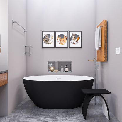 ALFI brand  AB9975BM 59" Black & White Matte Oval Solid Surface Resin Soaking Bathtub