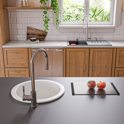ALFI brand AB3418SBDI 33" Granite Composite Workstation Step Rim Single Bowl Drop In Sink with Accessories