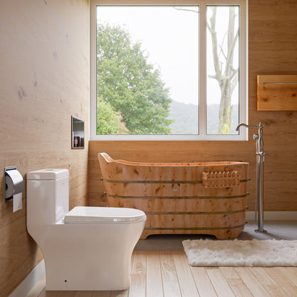 ALFI brand  AB1103 59" Free Standing Cedar Wood Bathtub with Bench