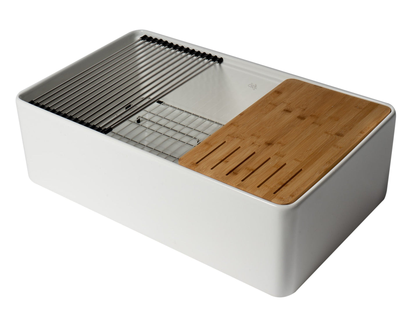 ALFI brand ABFS3320S Workstation 33" x 20" Single Bowl Step Rim Fireclay Farm Sink with Accessories