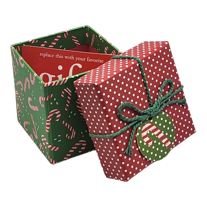 Gift Box Cube for Gift Cards - 3" x 3" -  Candy Canes