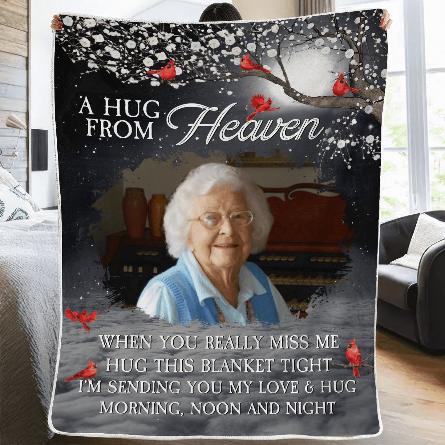Custom Photo A Hug From Heaven | Memorial Sympathy Personalized Gift for Family Members, Grandpa, Dad | Blanket