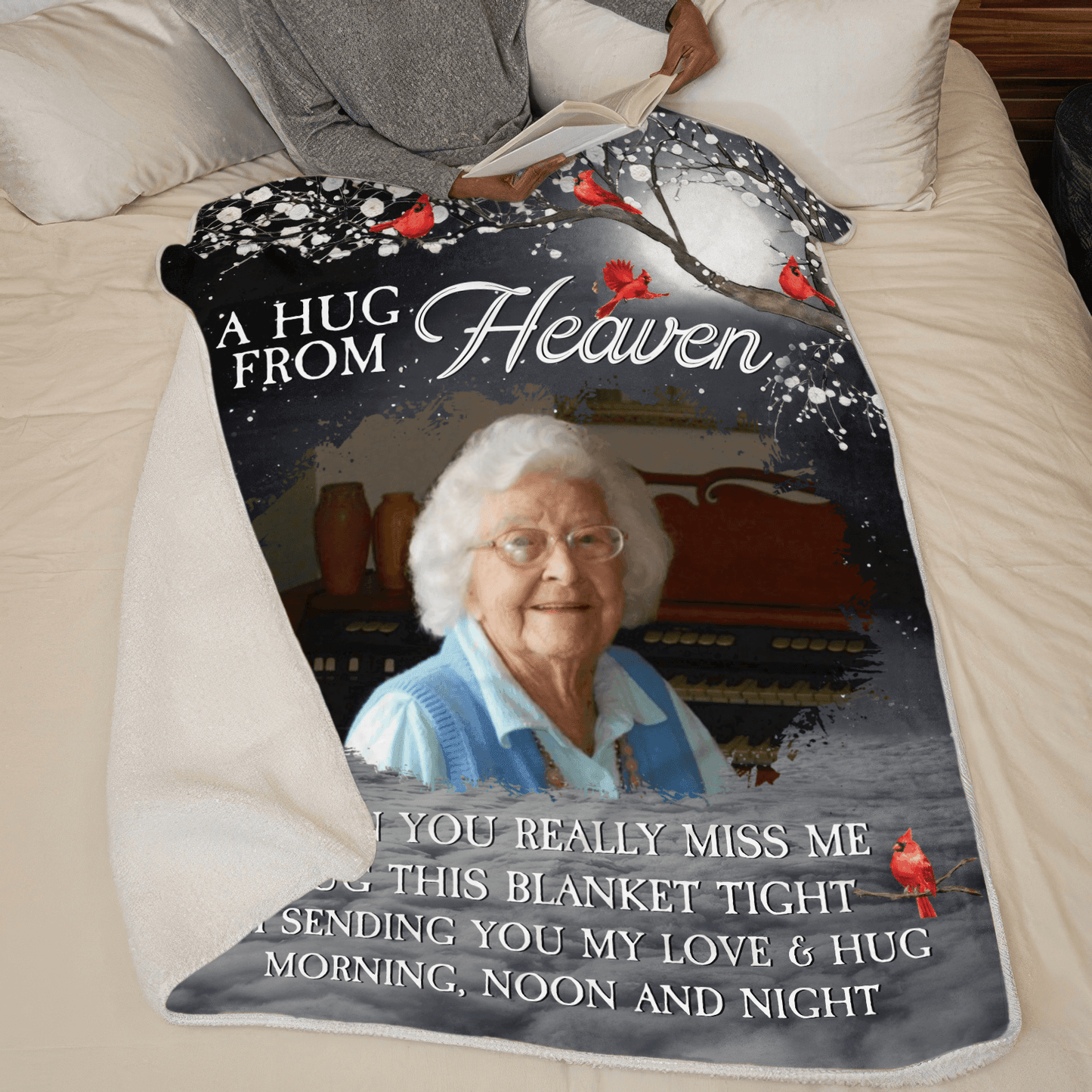 Custom Photo A Hug From Heaven | Memorial Sympathy Personalized Gift for Family Members, Grandpa, Dad | Blanket