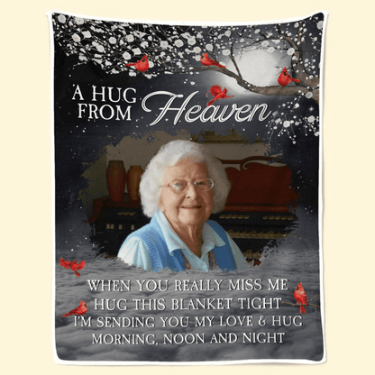 Custom Photo A Hug From Heaven | Memorial Sympathy Personalized Gift for Family Members, Grandpa, Dad | Blanket