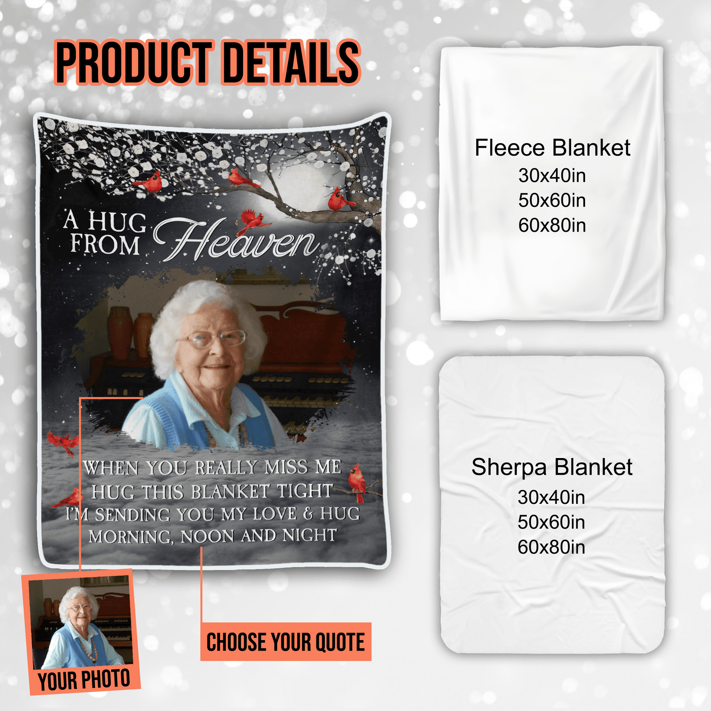 Custom Photo A Hug From Heaven | Memorial Sympathy Personalized Gift for Family Members, Grandpa, Dad | Blanket
