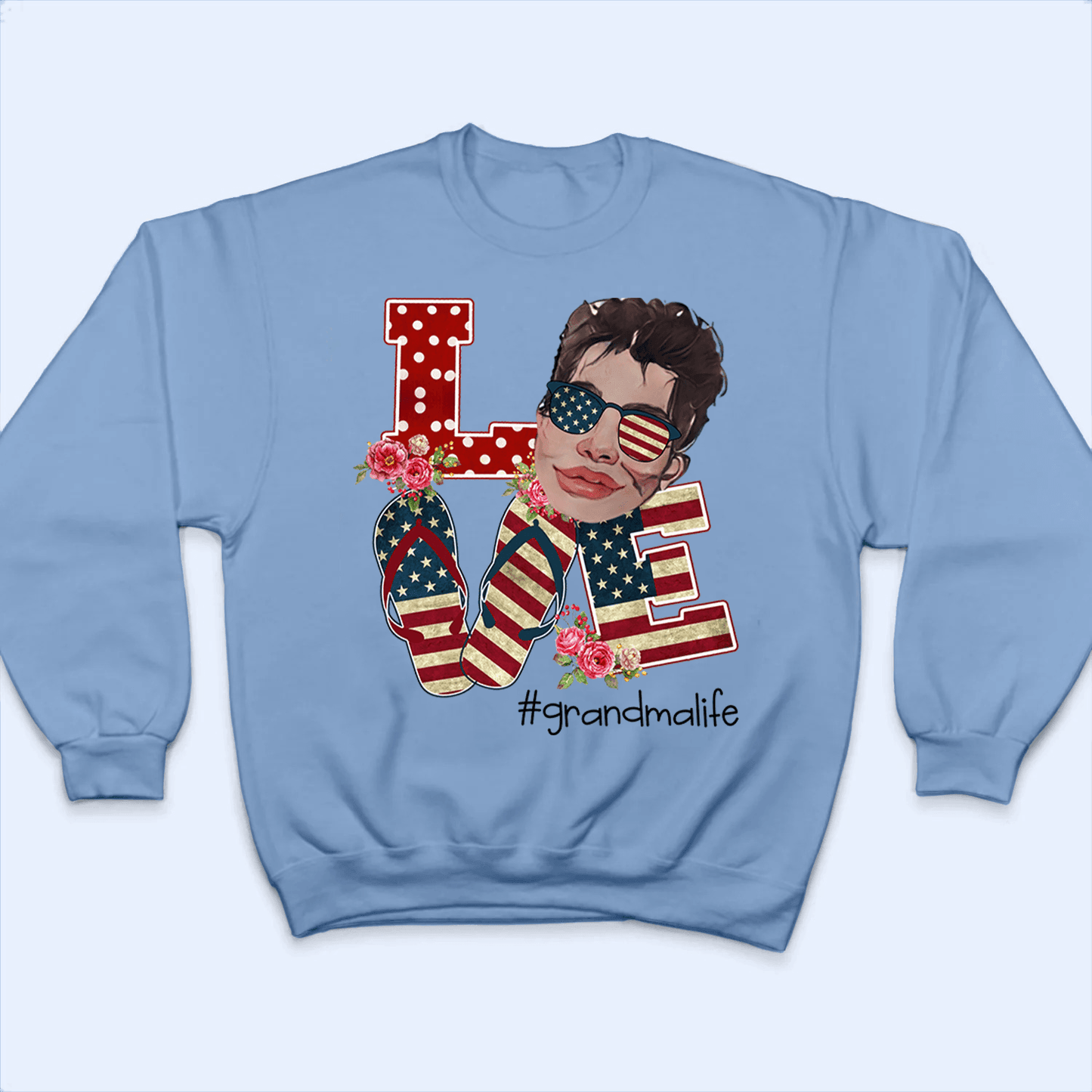 Custom Photo American Grandma 4th of July - Personalized Custom T Shirt - Gift for Grandma/Nana/Mimi, Mom, Wife, Grandparent