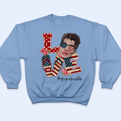 Custom Photo American Grandma 4th of July - Personalized Custom T Shirt - Gift for Grandma/Nana/Mimi, Mom, Wife, Grandparent