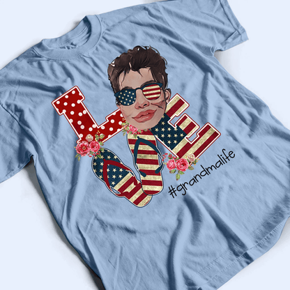 Custom Photo American Grandma 4th of July - Personalized Custom T Shirt - Gift for Grandma/Nana/Mimi, Mom, Wife, Grandparent