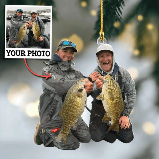 Custom Photo Fishing Ornament – Ideal for Group Photos – Personalized Christmas Gift for Fishermen & Fishing Lovers | Acrylic