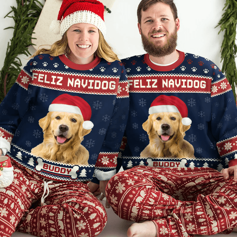 Custom Photo Feliz Navidog, Merry Woofmas - Personalized Ugly Sweater - Funny Christmas Gifts For Dog Owners & Lovers, Dog Mom, Dog Dad | Sweatshirt