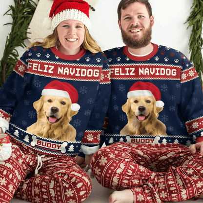 Custom Photo Feliz Navidog, Merry Woofmas - Personalized Ugly Sweater - Funny Christmas Gifts For Dog Owners & Lovers, Dog Mom, Dog Dad | Sweatshirt