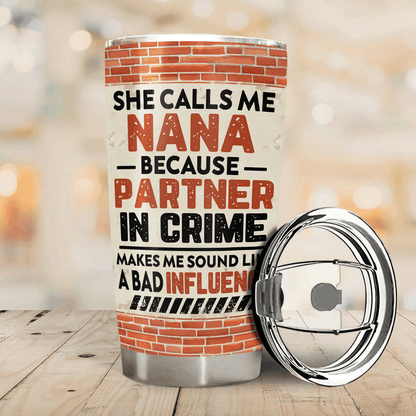 Custom Photo Partners In Crime - Personalized Custom 20oz Fat Tumbler Cup - Birthday, Loving, Funny Gift for Grandma/Nana/Mimi, Mom, Wife, Grandparent