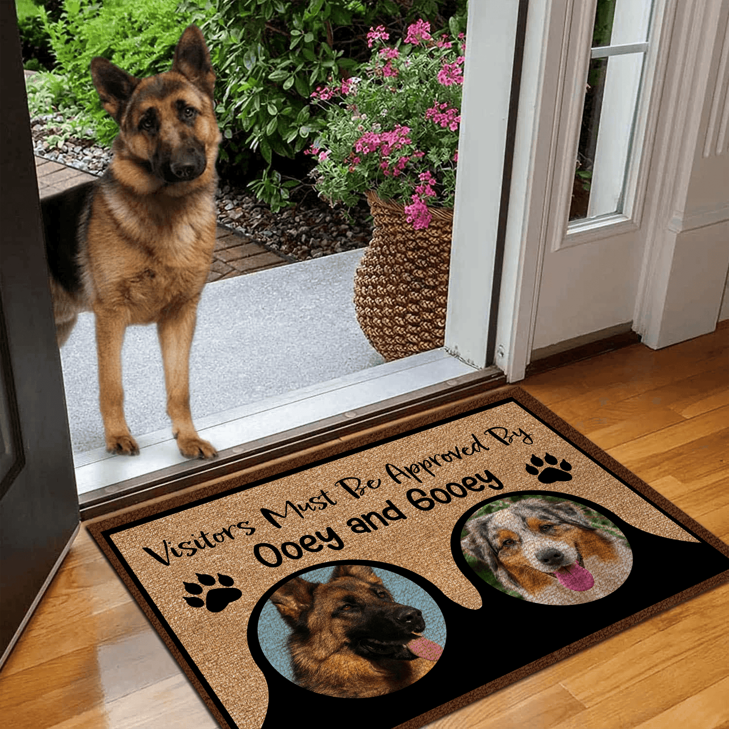 Custom Photo Doormat - Visitors Must Be Approved By My Dogs - Personalized Gift for Pet, Dog Lovers & Owner, Dog Mom, Dog Dad