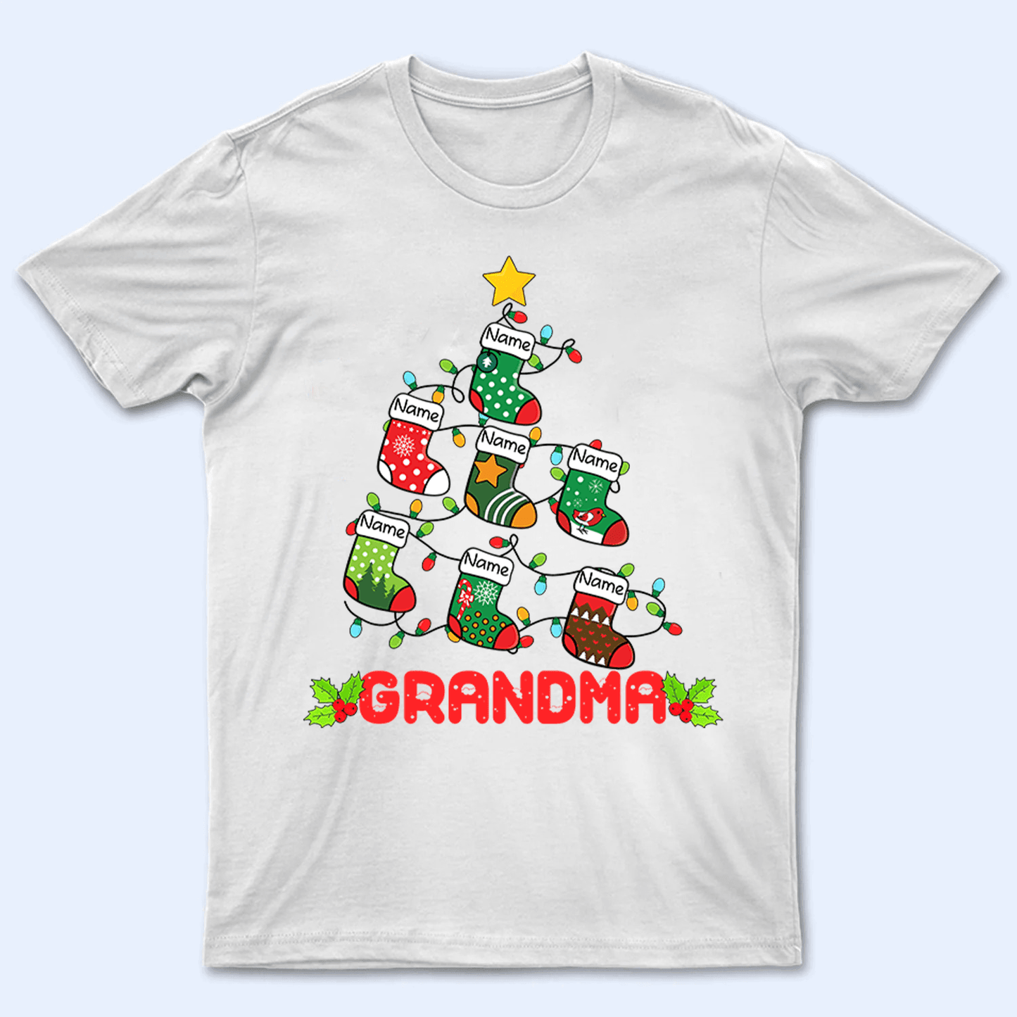 Pine Socks Christmas Grandma - Personalized Custom T Shirt - Birthday, Loving, Funny Gift for Grandma/Nana/Mimi, Mom, Wife, Grandparent