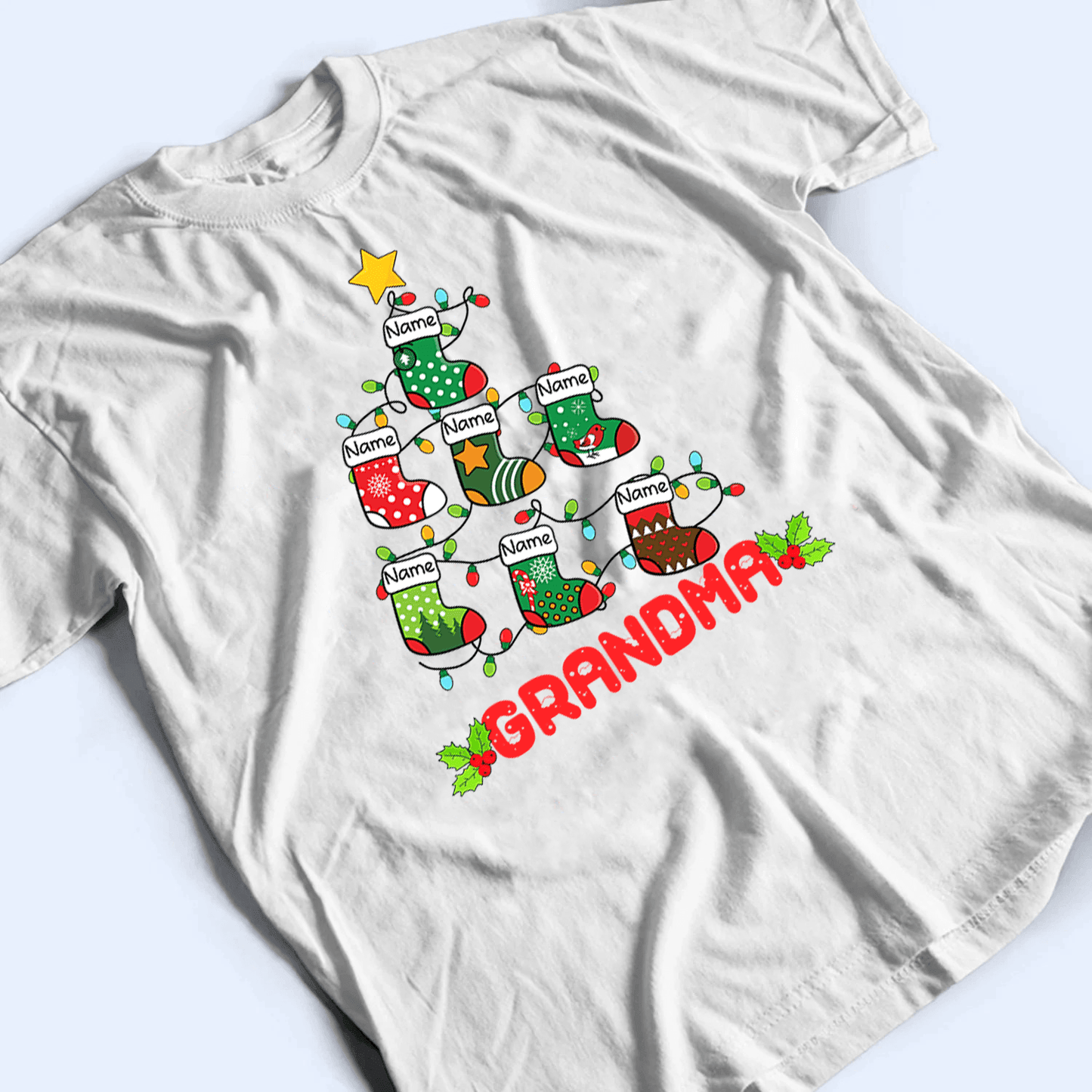 Pine Socks Christmas Grandma - Personalized Custom T Shirt - Birthday, Loving, Funny Gift for Grandma/Nana/Mimi, Mom, Wife, Grandparent