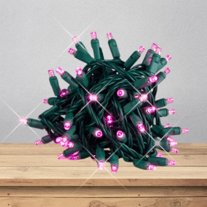 LED Mini Lights 5MM Pink Twinkle Green Wire - 6" Spacing