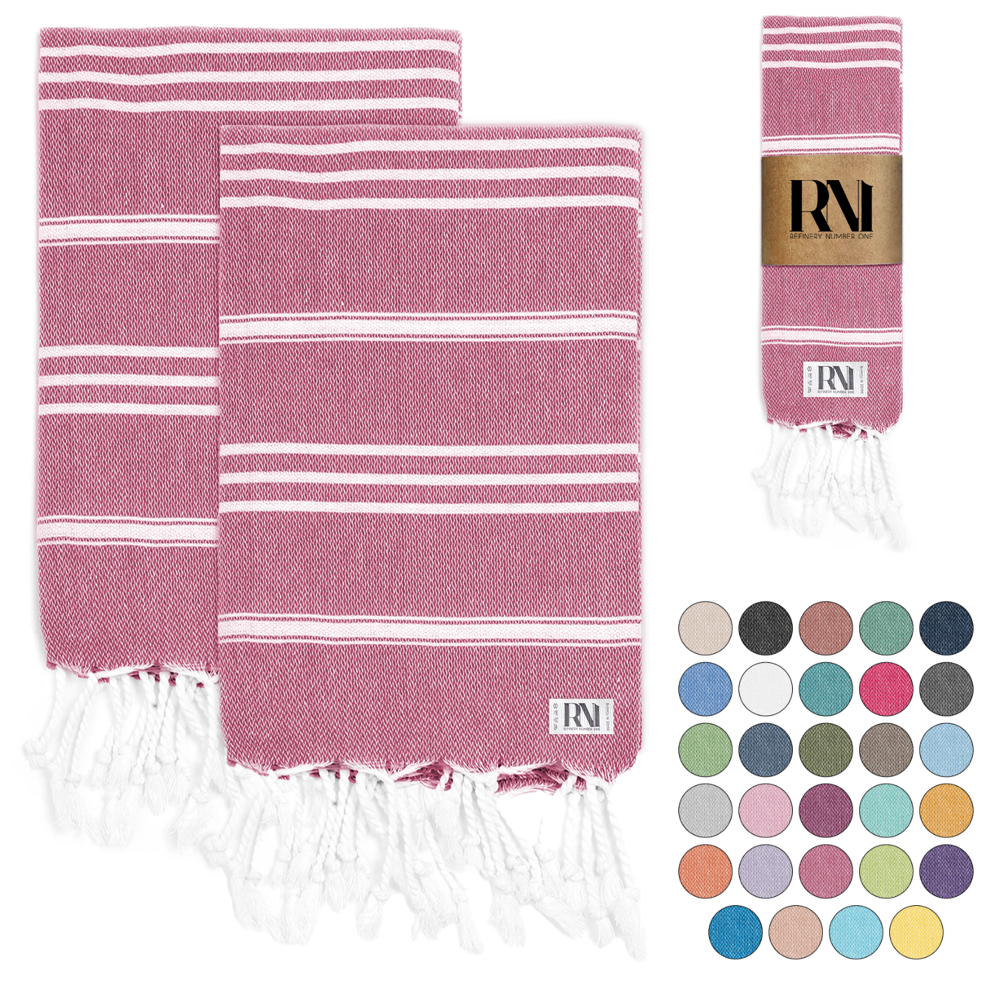 Istanbul Classic Turkish Hand Towel Set of 2 for Kitchen, Bath, Beach, Gym, and Yoga 17"x30"