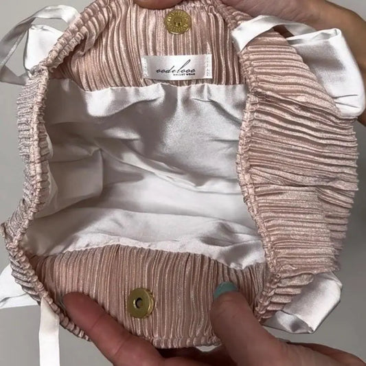 Chic Mini Silk Handbag – Pink and White Bows