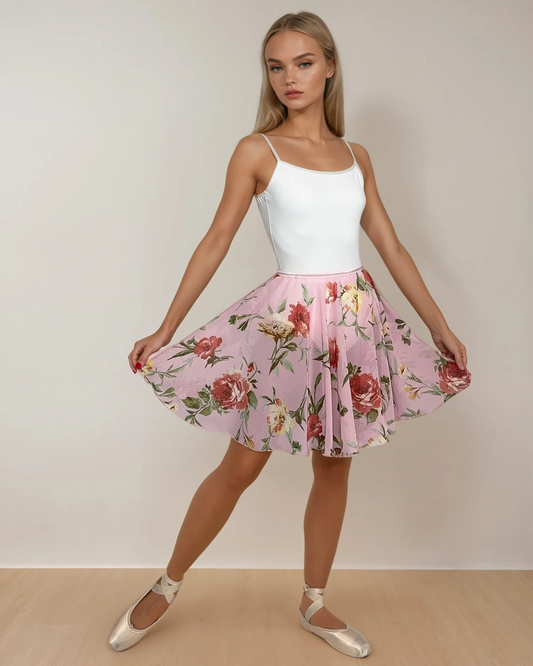 Limited Edition Pink Floral Chiffon Ballet Pull On Skirt - Ballet Rehearsal Skirt - Pirouette Skirt