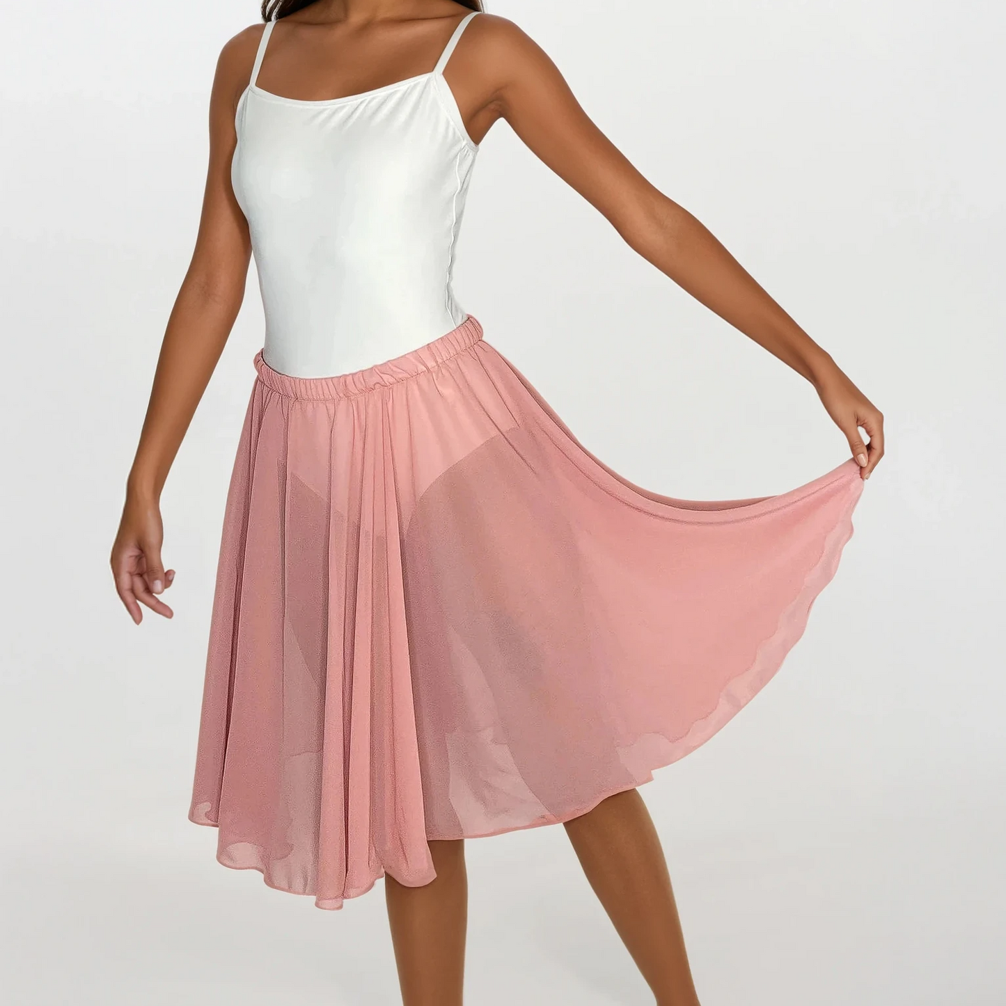 Dusty Rose Chiffon Ballet Pull On Skirt - Ballet Rehearsal Skirt - Pirouette Skirt
