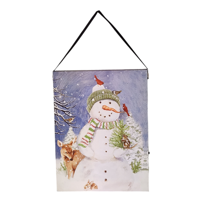 Fiber Optic Lighted Canvas Art - Woodland Snowman