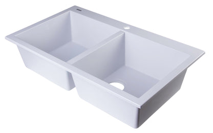 ALFI brand AB3420DI 34" Drop-In Double Bowl Granite Composite Kitchen Sink