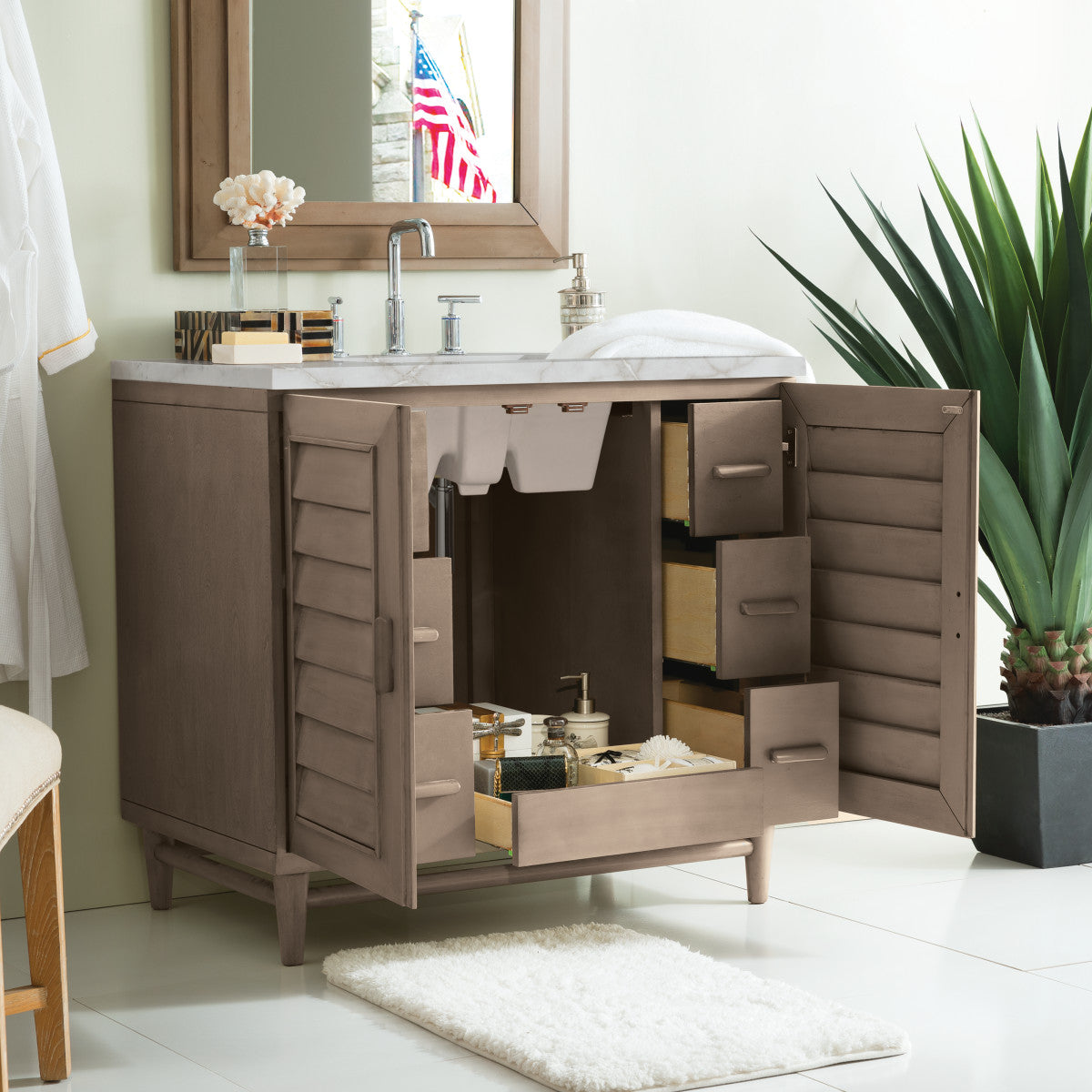 Portland 36" Single Vanity Cabinet, Whitewashed Walnut