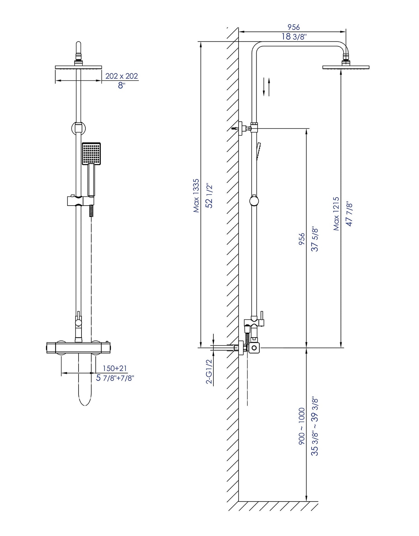 ALFI brand AB2862 Square Style Thermostatic Exposed Shower Set