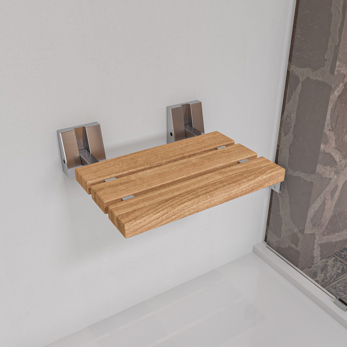 ALFI brand ABS16S 16" Wide Foldable Teak Shower Seat with Square Hardware