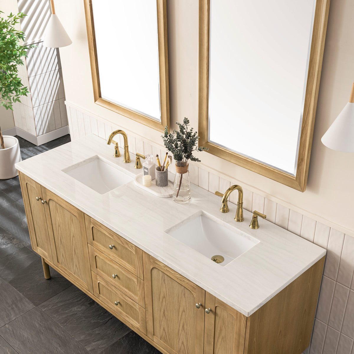 Laurent 72" Double Vanity Cabinet, Light Natural Oak