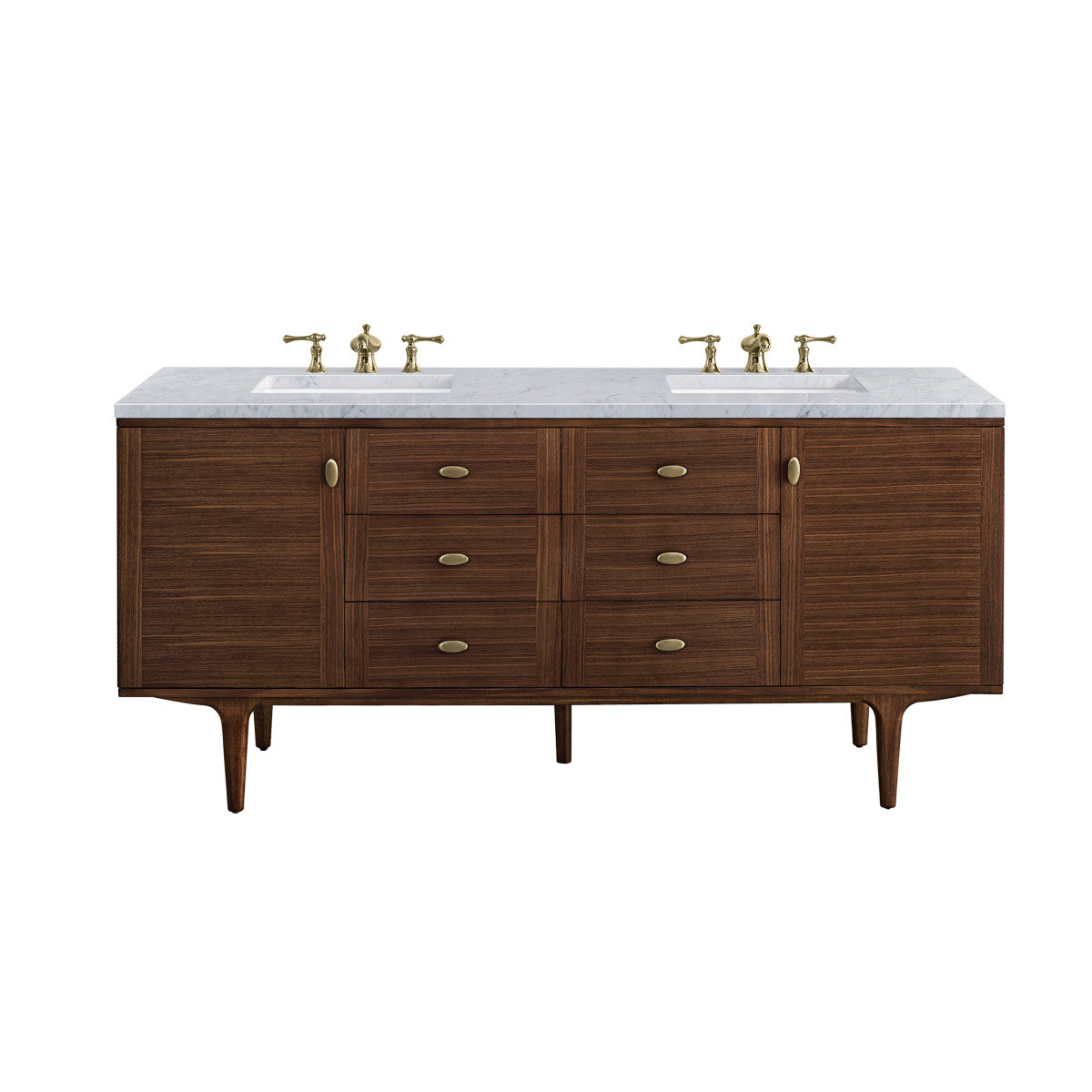 Amberly 72" Double Vanity Cabinet, Mid-Century Walnut
